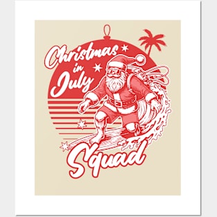 Christmas in July Squad - Santa Surfing Posters and Art